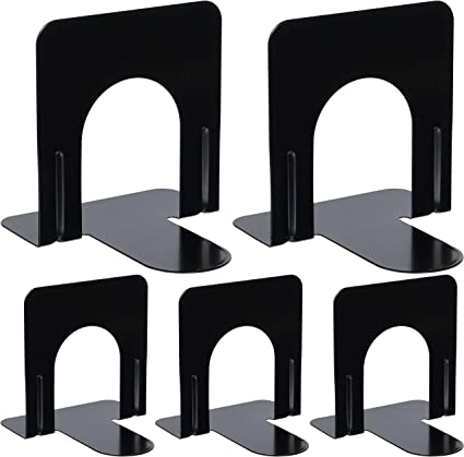 Universal Economy Bookends, Standard, 4 3/4 x 5 1/4 x 5, Heavy Gauge Steel, Black, 1 Pair (UNV54051) 5 Pack