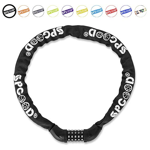 SPGOOD Bike lock/bicycle chain/cycling lock 5-Digitls codes Resettable 100,000 codes for bike cycle, moto, door, Gate Fence 100cm length