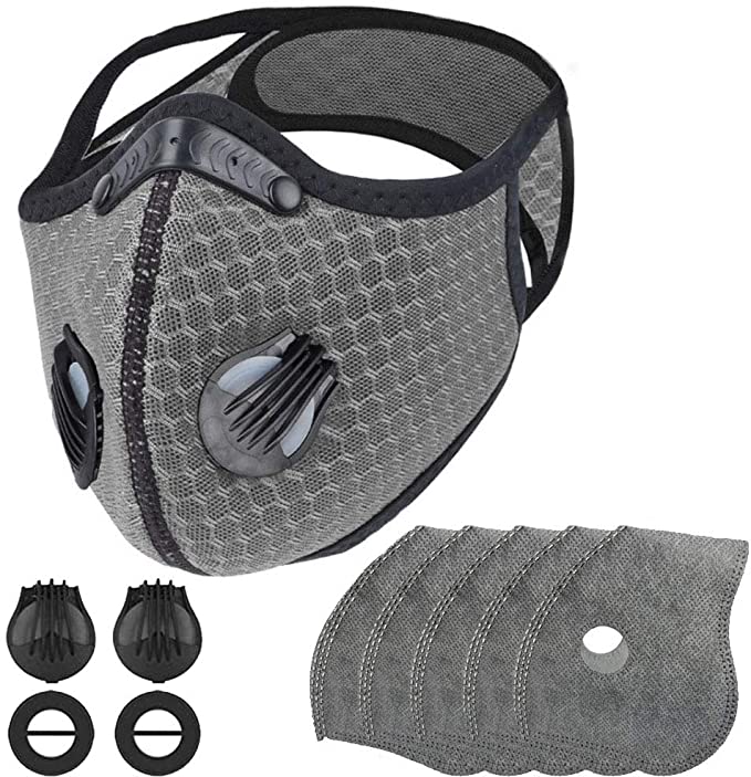 Reusable, Washable Nylon Dust Face Mask with 5 Pcs Filters,2 Extra Breathing Valve