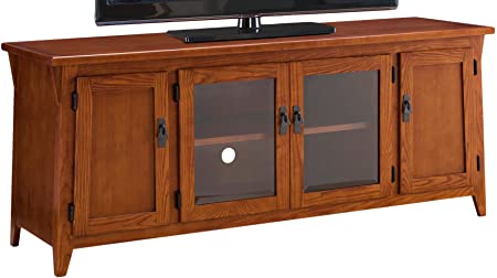 Leick Contemporary Canted Side Mission Oak 60" Four Door TV Console