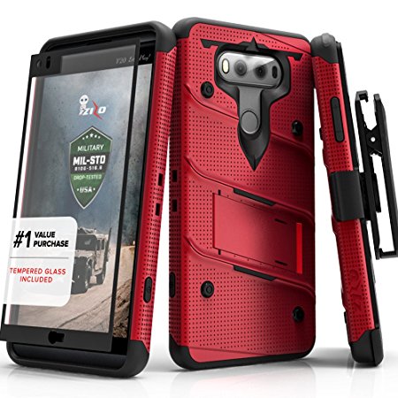 LG V20 Case, Zizo [Bolt Series] with FREE [LG V20 Screen Protector] Kickstand [Military Grade Drop Tested] Holster Belt Clip - Case for LG V20