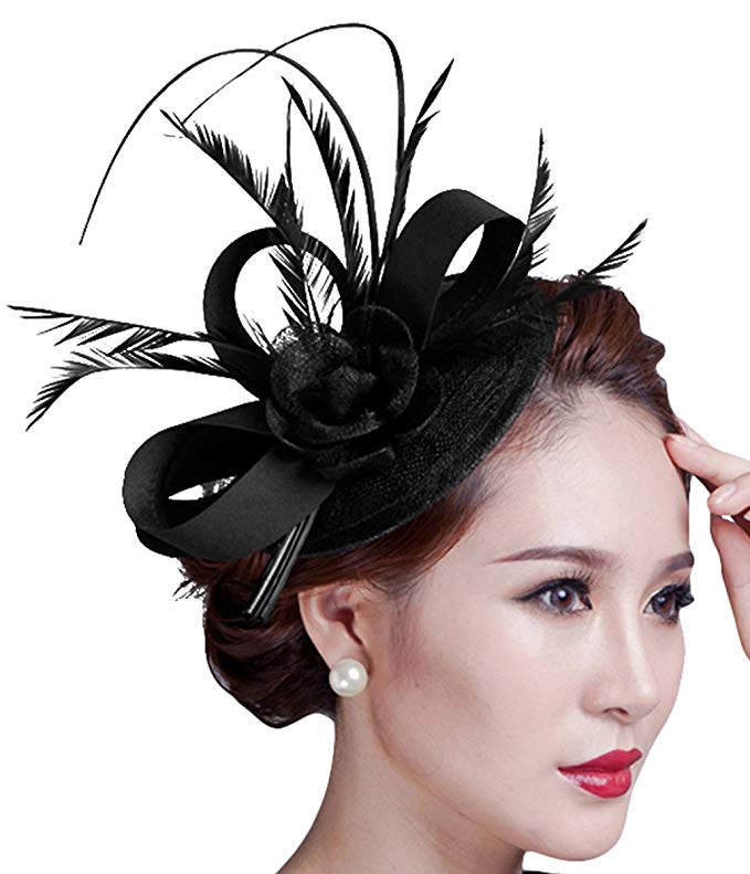 Fascigirl Sinamay Fascinator Hat Feather Party Pillbox Hat Flower Derby Hat for Women
