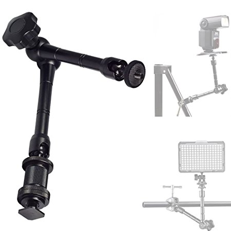FOTYRIG 11" Magic Arm Articulating Friction Arm Variable for Hot Shoe Mounts Work with DSLR Camera Rig / LCD Monitor / DV Monitor / LED Lights / Flash Light