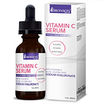 Bronson Vitamin C Serum for Face, Topical Facial Serum with Hyaluronic Acid (Sodium Hyaluronate) Vitamin E, Aloe & Jojoba, 1 oz.