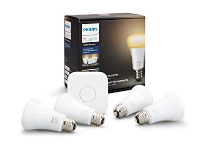 Philips Hue White Ambiance Smart Bulb Starter Kit (4 A19 Bulbs and 1 Hub Compatible with Alexa Apple HomeKit and Google Assistant) (Certified Refurbished)