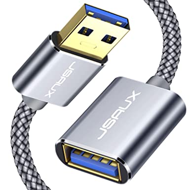 JSAUX USB 3.0 Extension Cable 3.3FT, USB A Male to Female Extension Cord Durable Braided Material Fast Data Transfer Compatible with USB Keyboard, Flash Drive, Hard Drive, Playstation, Xbox-Grey