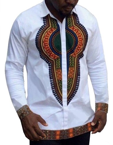 Delllyop Men's Long Sleeve African Printed Button Down Shirt Tops