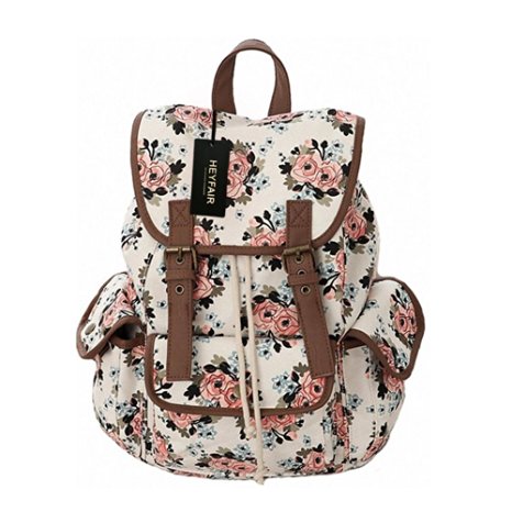 HEYFAIR Women Casual Floral Canvas School College Backpack Cute Bags Daypack