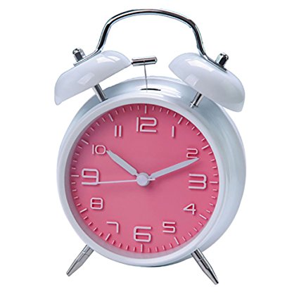 Innolife 4 Quiet Non-ticking Silent Quartz Analog Retro Vintage Bedside Twin Bell Alarm Clock With Loud Alarm and Nightlight (Retro Pink)