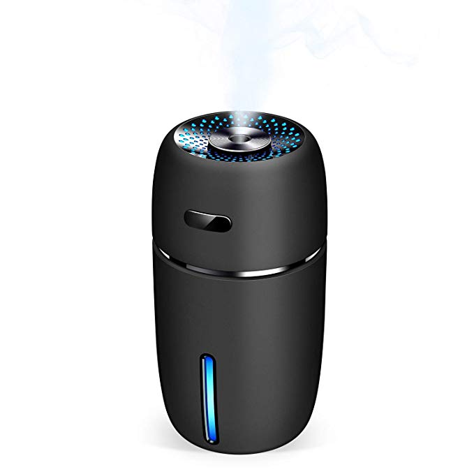 Epoch Making USB Car Humidifier, 200ml Mini Portable Humidifiers Air Purifier with 7 Colors LED Night Light, Quiet Operation, Adjustable Mist Modes for Travel Home Baby Office Car (Black)