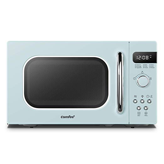 Comfee AM720C2RA-G Retro Style Countertop Microwave Oven with 9 Auto Menus Position-Memory Turntable, Eco Mode, and Sound On/Off (Pastel Green),