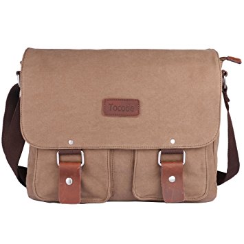 Tocode Canvas Messenger Bag Shoulder Bag Laptop Bag Brown