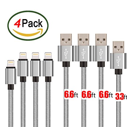 Lightning Cable 4-Pack (3x6ft,3ft) Durable and Fast Charging Cable (Dual Layer Protection) 8pin Lightning to USB Cable for iPhone 7/7 /6/6 /6s/6s /5/5s/5c/SE, iPad and More (Space Gray) …