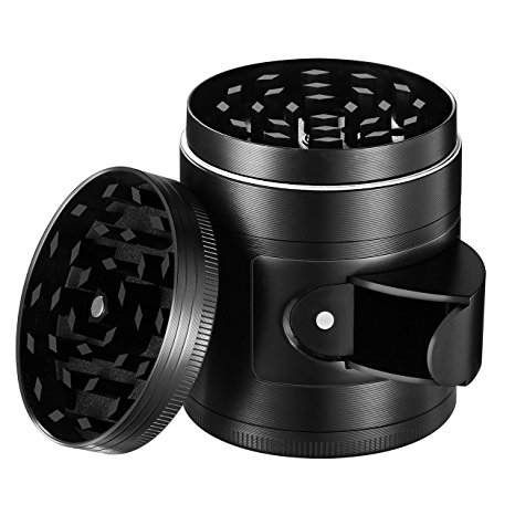 Homasy Herb / Spice / Tobacco / Weed Kitchen Grinder with Pollen Catcher, 4-Piece 2" Heavy Duty Anodized Aluminum with Scrapper and Easy Access Window