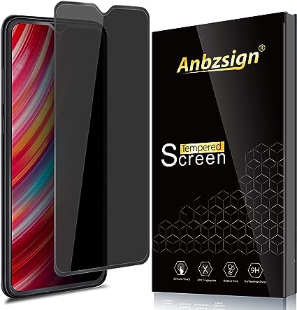 Anbel Design Anbzsign [2 Pack] Xiaomi Redmi Note 8 Pro 6.53" Privacy Screen Protector, [Full Coverage] [Case Friendly] [Super Clear] Anti-Spy 9H Hardness Tempered Glass