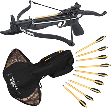 Prophecy 80 Pound Self-Cocking Pistol Crossbow with Cobra System Limb (Black with Bag and Extra Arrows)