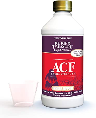 Buried Treasure ACF Extra Strength Advanced Immune Recovery with Vitamin C 1000mg, Elderberry Echinacea Zinc and Herbal Blend, Boost Immunity Support Supplement, 16oz. with Convenient Dose Cup