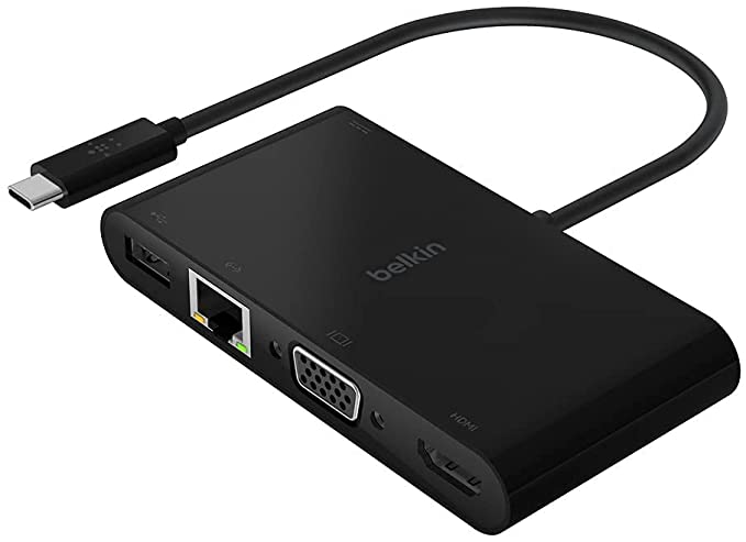 Belkin USB-C Multimedia Adapter (USB-C Hub w/VGA, 4K HDMI, USB 3.0, Ethernet Ports) 100W Passthrough Power for MacBook Pro, iPad Pro, Surface Pro, Chromebook