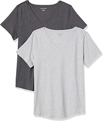 Amazon Essentials Womens 2-Pack 100% Cotton Relaxed-fit Short-Sleeve V-Neck T-Shirt