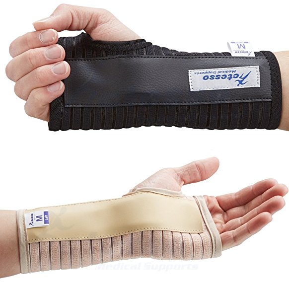 Actesso Breathable Wrist Support Splint Brace- Relieves Pain from Carpal Tunnel, Sprains, and Strains. Black or Beige