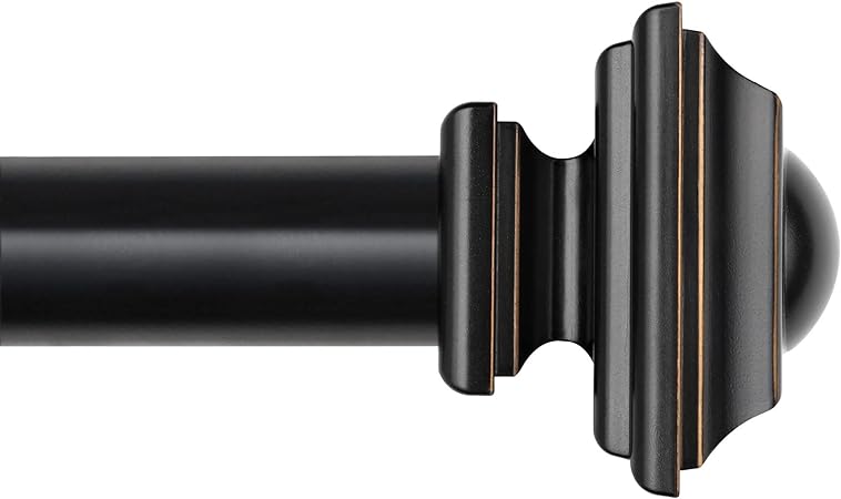 KAMANINA 1 Inch Curtain Rod 32 to 86 Inches (2.6-7.1ft), Black Single Drapery Rods for Windows, Square Finials