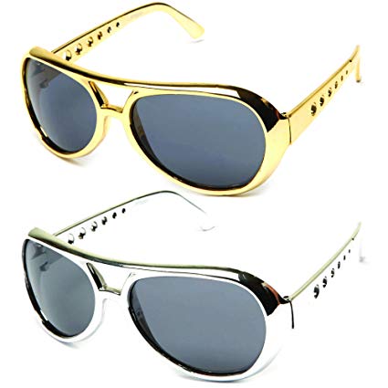 Elvis The King Presley Shiny Chrome Party Sunglasses 60's Rock Star Classic Aviator Sunglasses