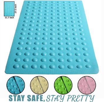 Luxury Anti Slip Suction Bath Mat - Non Slip Mats for Tub & Shower Bathroom Safety - Latex & PVC Free Natural Rubber - 15.7" x 27.5" - Ideal for Homes, Hotels, Gyms & Long-Term Care Facilities (Blue)