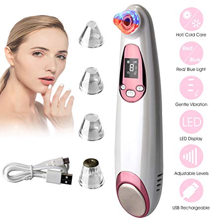 Blackhead Remover Pore Vacuum, Kumet Facial Pore Cleaner with LED Display, Hot/Cold Vibration Care Panel, Rechargeable Pimple Comedone Extractor Tool with 4 Suction Head for Women and Men