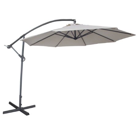 Abba Patio 10 Ft Offset Cantilever Patio Umbrella with Base and Crank, Air Vented Top, Ivory