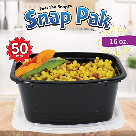 Snap Pak 12032 50 Pack! Storage Containers, 16 oz, Black/clear