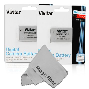 2 Pack Vivitar NB-5L Ultra High Capacity 1200mAh Li-ion Batteries for CANON PowerShot S110 SX230 HS SX210 IS SD790 IS SX200 IS SD800 IS SD850 IS SD870 IS SD700 IS SD880 IS SD950 IS SD890 IS SD970 IS SD990 IS Canon NB-5L Replacement