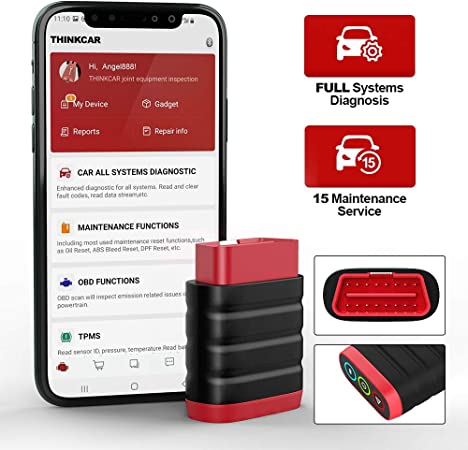 Thinkcar Professional Bluetooth OBD2 Scanner, ThinkDiag Mini All System Auto Scanner, Car Diagnostic Tool with 15 Resets, OBDii Scan Tool, Auto VIN, Car Code Reader for iOS & Android, Offer 5 Software