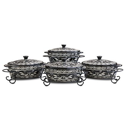 Temp-tations Old World Set of 4 Mini Oval Covered Casseroles in Black