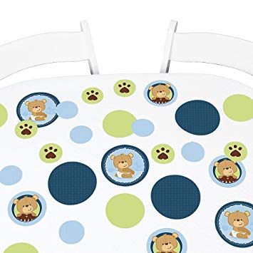 Big Dot of Happiness Baby Boy Teddy Bear - Baby Shower Giant Circle Confetti - Party Decorations - Large Confetti 27 Count