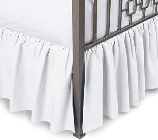 Viceroybedding 800 Thread-Count Luxurious 1 Piece Dust Ruffle BedSkirt Twin-XL 39"x80" Size White Solid, with 18 inch Drop Split Corner, 100% Pure Egyptian Cotton Material Ruffle Bed Skirt