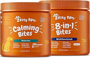 Zesty Paws Calming Soft Chews for Dogs - Composure & Relaxation for Everyday Stress   Multifunctional Supplements for Dogs - Glucosamine Chondroitin for Joint Support