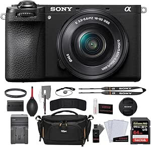 Sony a6700 Mirrorless Camera with 16-50mm Lens Bundle with UV Filter   64GB Memory Card   Photo Starter Kit   Battery Charger   Camera Case (6 Items)