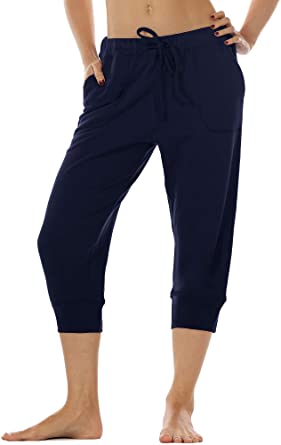 icyzone Women's French Terry Jogger Lounge Sweatpants - Active Capri Pants for Women