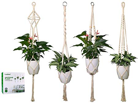 Luxbon Macrame Plant Hangers Indoor Wall Hanging Planter Basket Flower Pot Holder Plant Holder Boho Home Decor, Set of 4 Different Designs, 41 Inch