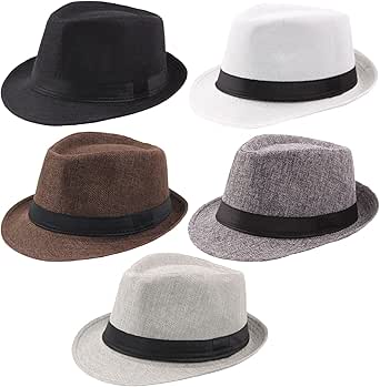 Ultrafun 5 Pack Short Brim Fedora Classic Summer Beach Sun Hat Panama Cap for Men Women