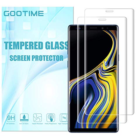[2 Packs] Gootime Galaxy Note 9 Screen Protector Tempered Glass [Edge-to-Edge Protection] Samsung Galaxy Note 9 Curved Screen Cover [Bubble Free] Samsung Note 9 Curved Glass Saver