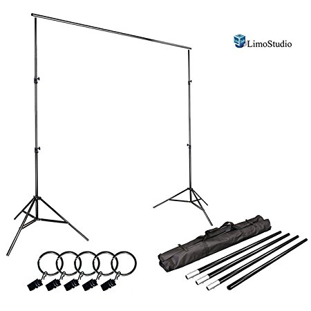 LimoStudio Photo Video Studio 10Ft Adjustable Muslin Background Backdrop Support System Stand, 5x Backdrop Helper Holders Kit with Bag, AGG1395