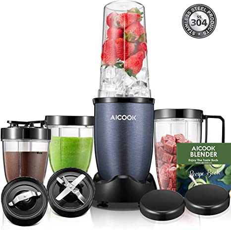 Personal Blender, Portable Blender for Smoothies and Shakes Baby Food Processor Combo Blender with 4 Cups for Nut Butter, Minced Meat, Frozen Drink, Stainless Steel Blades, Recipes Included 780W Grey