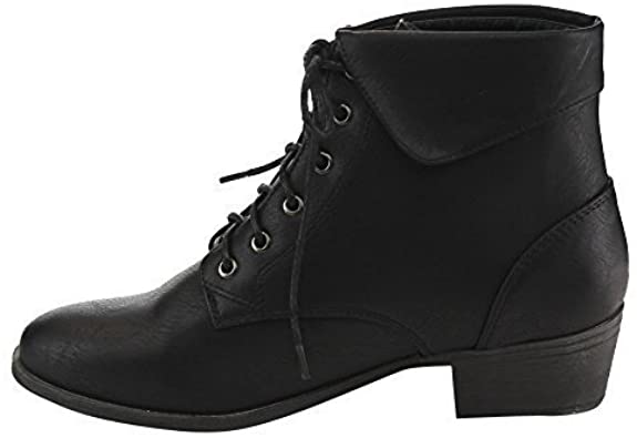 TOP Moda EC89 Women's Foldover Lace Up Low Chunky Heel Ankle Booties