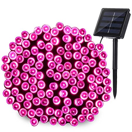 Qedertek 200 LED Solar Christmas Lights, 72 ft Fairy Halloween String Lights for Home, Porch, Patio, Garden, Lawn, Party and Holiday Decorations (Pink)