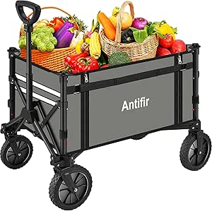 Collapsible Wagon with Large Capacity, Utility Wagons Carts Heavy Duty Foldable, Portable Folding Wagon with All-Terrain Wheels for Grocery Gardening Sports Shopping Fishing(Gray)