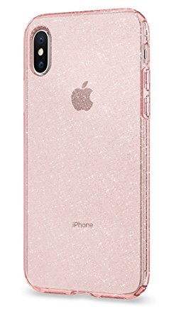 Spigen Liquid Crystal iPhone X Case with Slim Protection and Premium TPU for Apple iPhone X (2017) - Glitter Rose Quartz