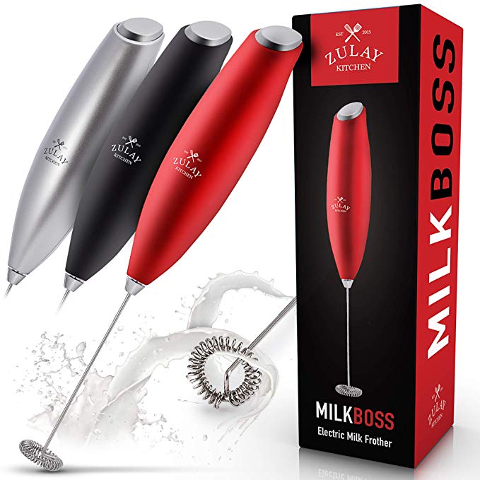 NEW FASTER, STRONGER & LONGER LASTING TITANIUM Motor Milk Boss Milk Frother (No Stand Included) - Handheld Frother Whisk - Strong Milk Foamer Frother Mini Blender for Coffee, Bulletproof® Coffee, Latte, Matcha by Zulay (Strawberry Blast)