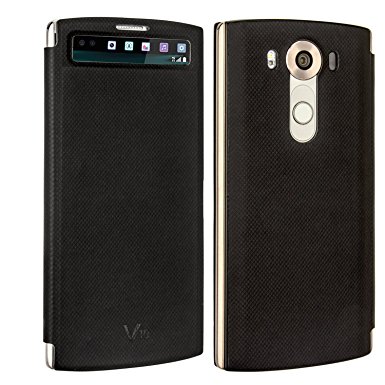 LG V10 Case, LG V10 leather Case, Aomax Smart Wake Up / Sleep View Window, Qi Wireless Charging Receiver IC Chip With NFC Battery Back Cover Leather Case (View Black)