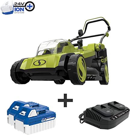 Sun Joe 24V-X2-17LM Mulching Lawn Mower w/Grass Catcher, Kit (w/ 2X 4.0-Ah Battery and Charger)